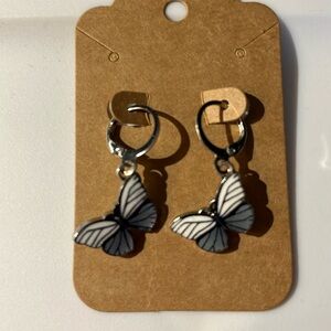 White, Gray‎ and Black Butterfly Lever-back Earrings